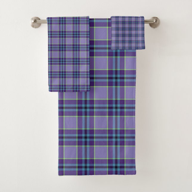 Purple Plaid Tartan 1 in shades of Lavender & Blue Bath Towel Set (Insitu)