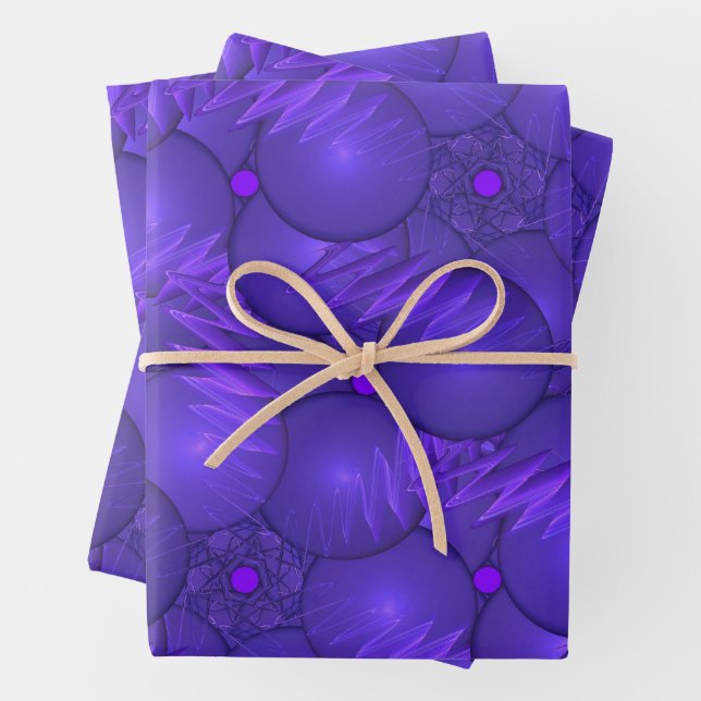 Purple planets and lightnings wrapping paper sheet (In situ)