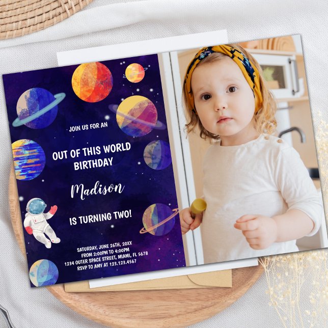 Purple Planets Galaxy Invitations with photo (Purple Planets Galaxy Invitations with photo)