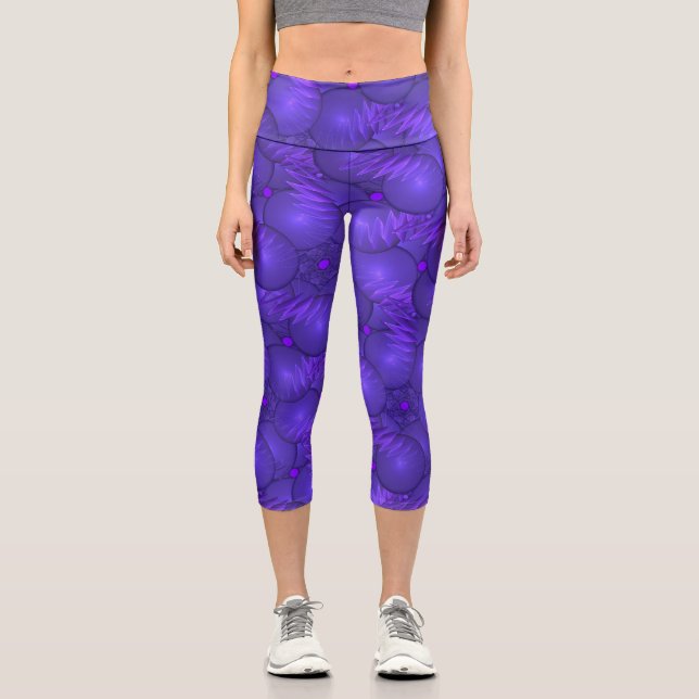 Purple planets, modern fractal pattern capri leggings (Front)