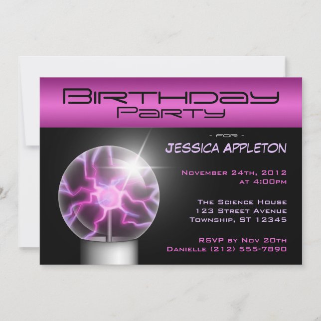 Purple Plasma Ball Birthday Party Invitations (Front)