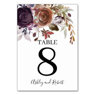 Purple Plum and Gold Floral Wedding Table Number