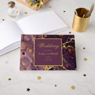 Purple Plum And Gold Marble Guest Book