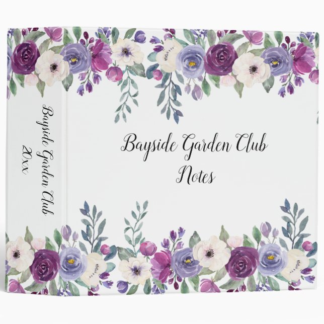 Purple Plum and White Roses Border Gardening Binder (Front/Spine)