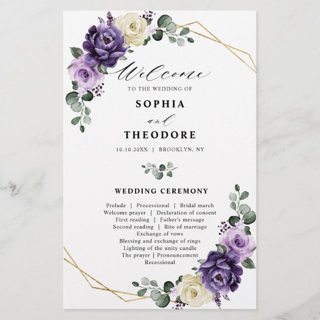 Purple Plum Argent Floral Blooms Programme de mari (Devant)