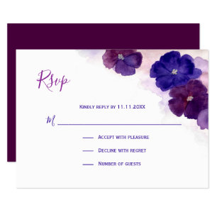 Purple Plum Blue Watercolor Floral RSVP Wedding Card