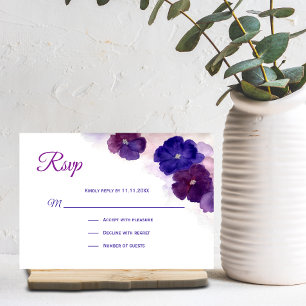 Purple Plum Blue Watercolor Floral RSVP Wedding Card