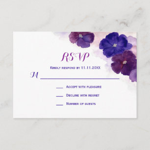 Purple Plum Blue Watercolor Floral RSVP Wedding Card