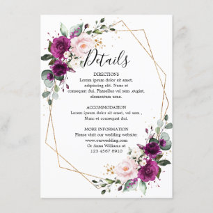 Purple Plum Blush Floral Geometric Wedding Enclosure Card