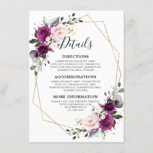 Purple Plum Blush Floral Geometric Wedding Enclosure Card