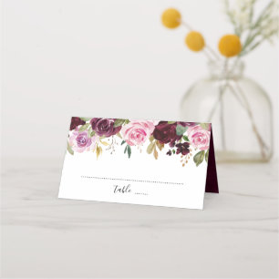 Purple plum Blush Pink Floral Botanical Place Card