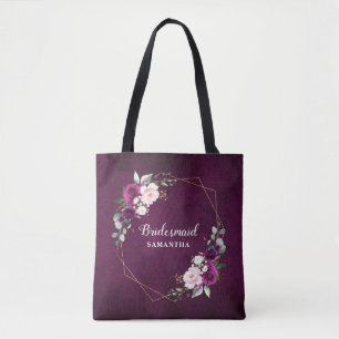 Purple Plum Blush Pink Floral Bridesmaid gift Tote