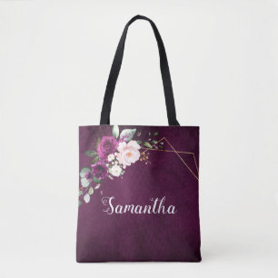 Purple Plum Blush Pink Floral Bridesmaid gift Tote Bag