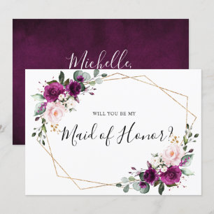 Purple Plum Blush Will You Be My Maid of Honour Invitation
