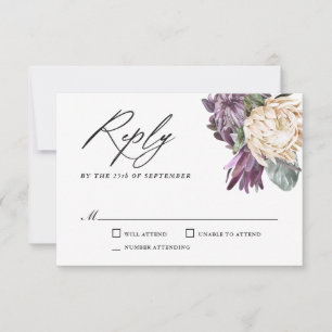Purple Plum Boho Tropical Wedding RSVP Card
