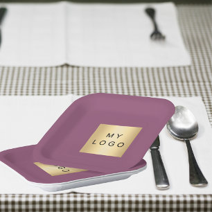 Purple plum business logo paper plate