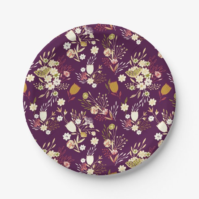 Purple Plum Floral Paper Plates (Front)