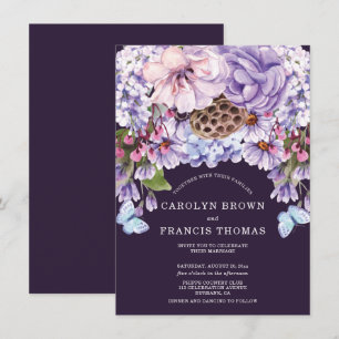 Purple Plum Floral Watercolor Wedding Invitation