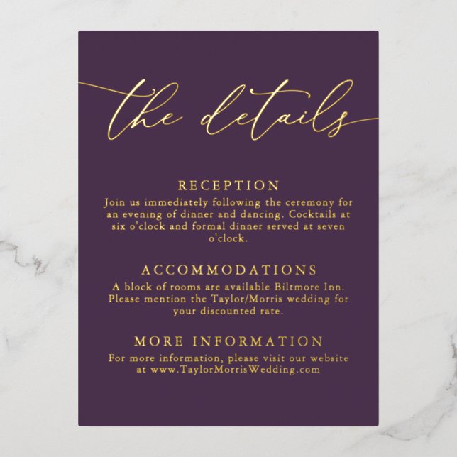 Purple Plum Gold Foil Minimalist Enclosure Card (Front)