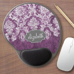 Purple Plum Grunge Damask Pattern with Name Gel Mouse Pad<br><div class="desc">A vintage pattern with a chalkboard and lace design. Look closely to the flowers and leaves.A trendy design with jewel tone colours and elegance. Items are easier to customize when you replace all text and photos first. If your art still needs to be adjusted, click on the Customize This button....</div>
