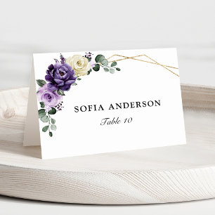 Purple Plum Ivory Gold Nom de l'invité Carte Place