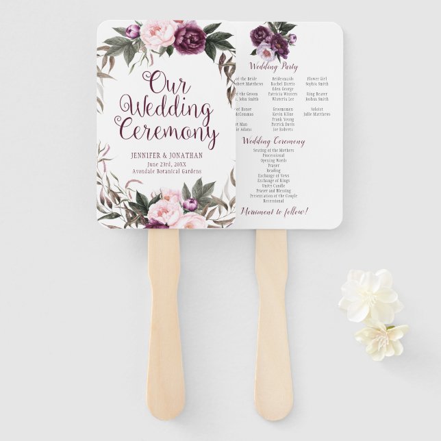 Purple Plum Lavender Peonies Greenery Program Fans (Front and Back)