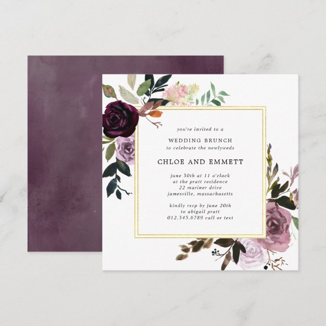 Purple Plum Mauve Pink Post Wedding Brunch Invitation (Front/Back)
