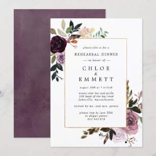 Purple Plum Mauve Pink Rose Rehearsal Dinner Invitation