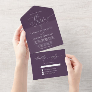 Purple Plum Minimalist All in One Wedding All In One Invitation
