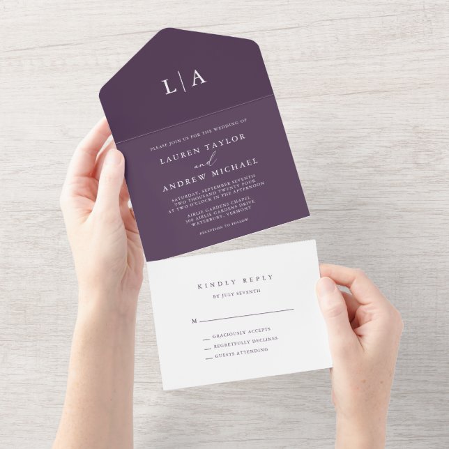 Purple Plum Minimalist Wedding All In One Invitation (Tearaway)