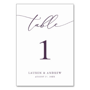 Purple Plum Minimalist Wedding Event Custom Tabl Table Number