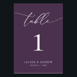 Purple Plum Minimalist Wedding | Event Custom Table Number<br><div class="desc">(**PLEASE NOTE: To order,  simply adjust your table number (and name/date) and add each number to your cart separately. Then check out once you are finished.) Beautiful,  elegant,  modern and minimalist,  table number card. Fully customizable with your names (or Event Name) and Date.</div>