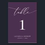 Purple Plum Minimalist Wedding | Event Custom Table Number<br><div class="desc">(**PLEASE NOTE: To order,  simply adjust your table number (and name/date) and add each number to your cart separately. Then check out once you are finished.) Beautiful,  elegant,  modern and minimalist,  table number card. Fully customizable with your names (or Event Name) and Date.</div>