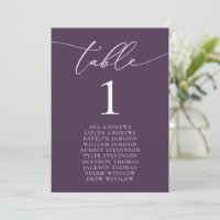 Purple Plum Minimalist Wedding Seating Table Card