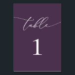Purple Plum Minimalist Wedding Table Number Table<br><div class="desc">Beautiful purple-plum,  elegant,  modern and minimalist,  table number card. Fully customizable.  **PLEASE NOTE: To order,  simply adjust your table number and add each number to your cart separately. Then check out once you are finished.</div>