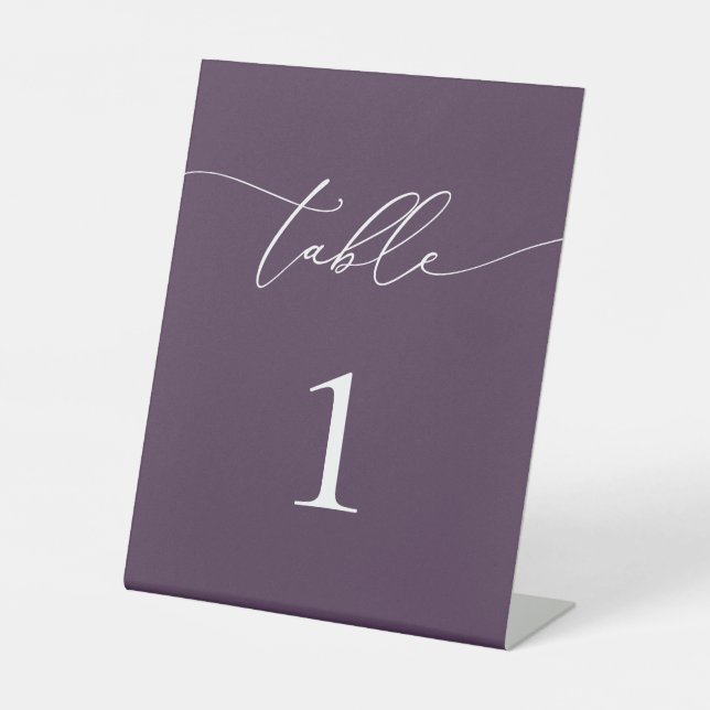 Purple Plum Minimalist Wedding Table Number Table  Pedestal Sign (Front)