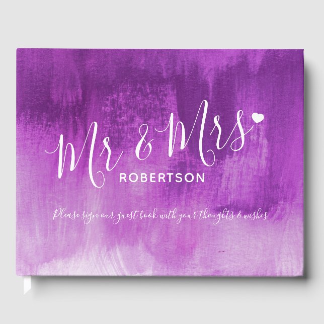 Purple plum modern art custom wedding guest book (Front)