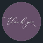 Purple Plum Modern Minimalist Wedding Thank You Classic Round Sticker<br><div class="desc">Our modern minimalist purple plum thank you sticker/seal has "thank you" written in modern calligraphy script.</div>