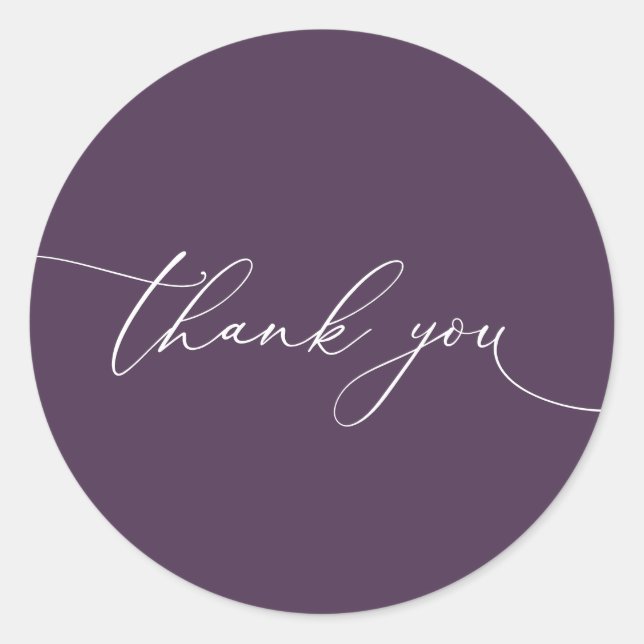 Purple Plum Modern Minimalist Wedding Thank You Classic Round Sticker (Front)