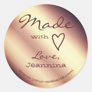 Purple Plum Ombre Made with Love Heart Symbol Name Classic Round Sticker