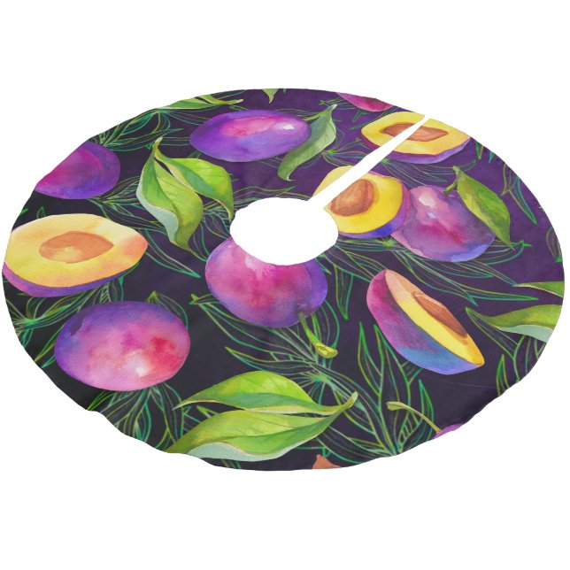 Purple Plum Pattern Brushed Polyester Tree Skirt (Angled)