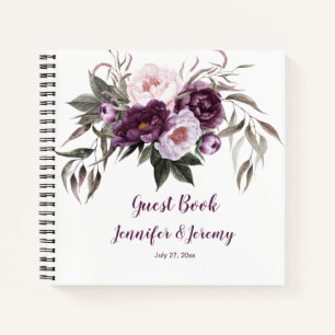 Purple Plum Pink Peonies Greenery Guest Book