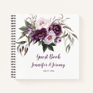 Purple Plum Pink Peonies Greenery Guest Book