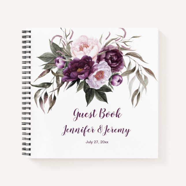 Purple Plum Pink Peonies Greenery Livre d'or (Devant)