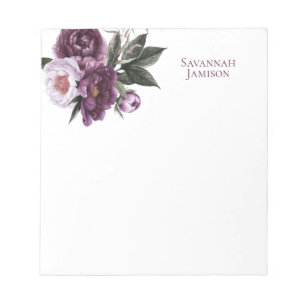 Purple Plum Pink Peonies Greenery Notepad