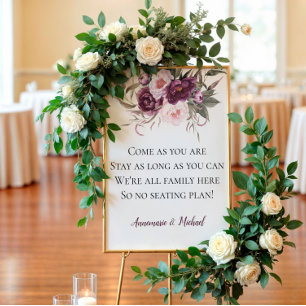 Purple Plum Pink Peonies No Seating Plan Wedding Poster