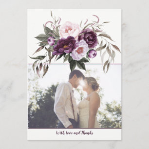 Purple Plum Pink Peonies Photo Thank You Cards
