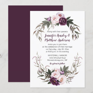 Purple Plum Pink Watercolor Peonies Wedding #2 Invitation