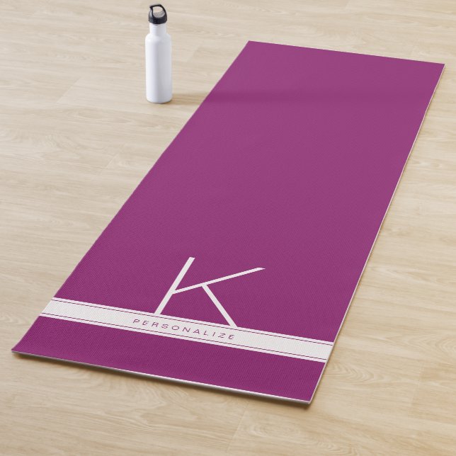 Purple Plum Red Modern Simple Monogram Name Yoga Mat (In Situ)