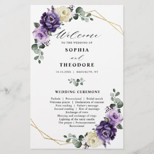 Purple Plum Silver Floral Blooms Wedding Program